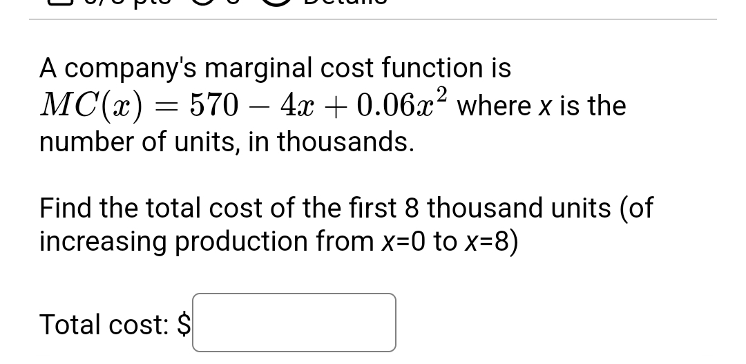 Solved A company's marginal cost function is | Chegg.com
