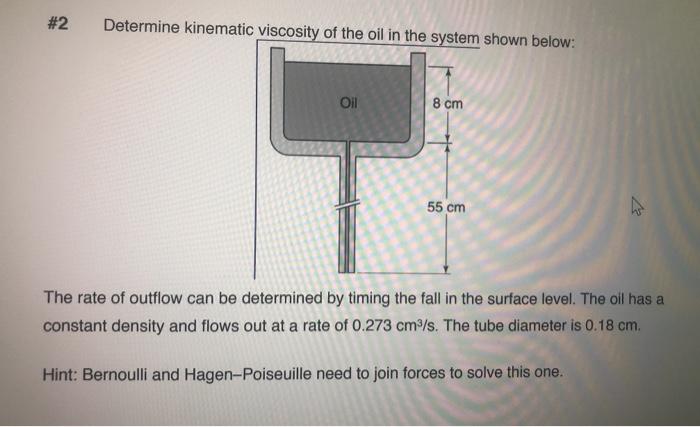 Solved #2 Determine kinematic viscosity of the oil in the | Chegg.com