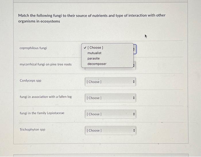 Solved Match the following fungi to their source of | Chegg.com