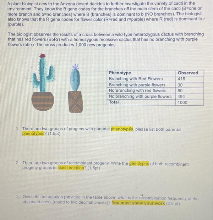 Solved A Plant Biologist New To The Arizona Desert Decides | Chegg.com