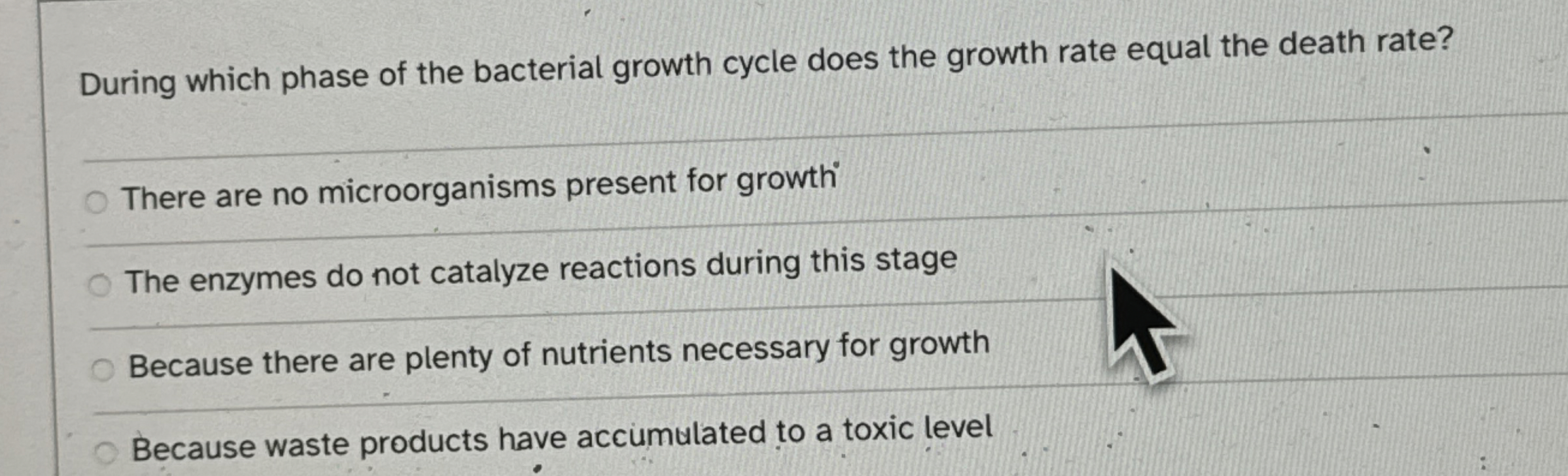 Solved During which phase of the bacterial growth cycle does | Chegg.com