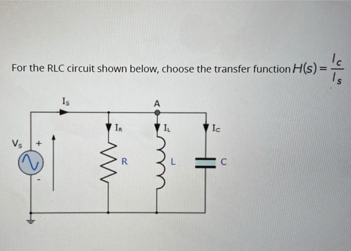 Solved For the RLC circuit shown below, choose the transfer | Chegg.com