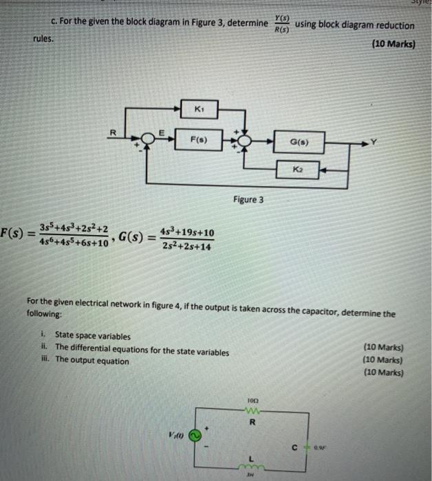 Solved c. For the given the block diagram in Figure 3, | Chegg.com
