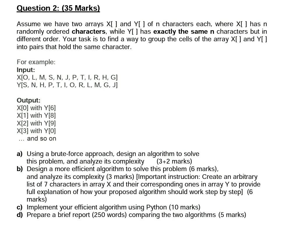 Solved Question 2 35 Marks Assume We Have Two Arrays X Chegg Com