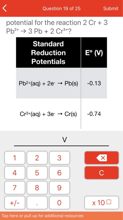 Solved Question 19 Of 25 Submit What Is The Standard Elec Chegg Com