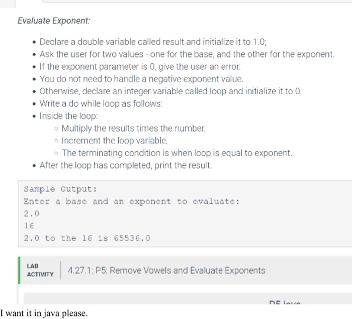 Solved Evaluate Exponent: Declare a double variable called | Chegg.com
