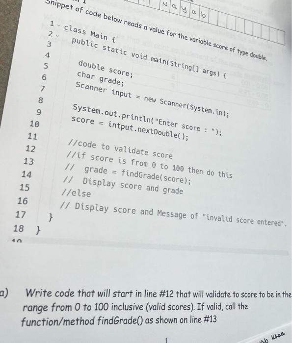 Solved Shippet of code below reads a value for the variable | Chegg.com