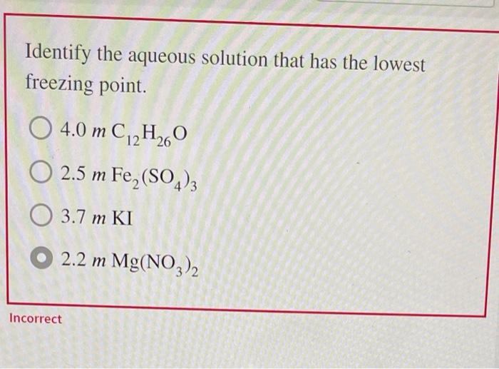 Solved Identify The Aqueous Solution That Has The Lowest Chegg Com