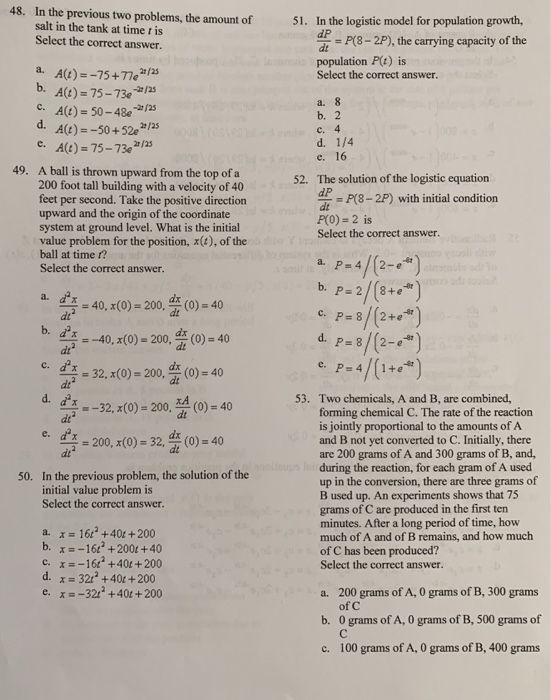 Solved 48. In the previous two problems, the amount of salt | Chegg.com