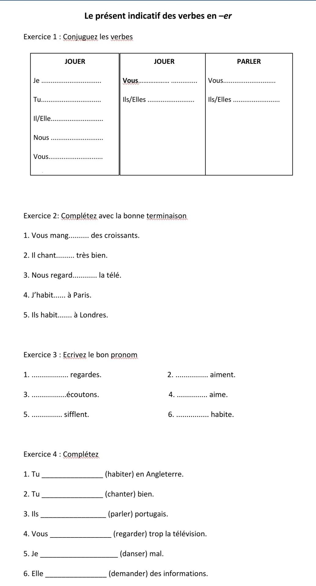 Exercice Le Présent De L indicatif Solved Le présent indicatif des verbes en -er Exercice 1 : | Chegg.com