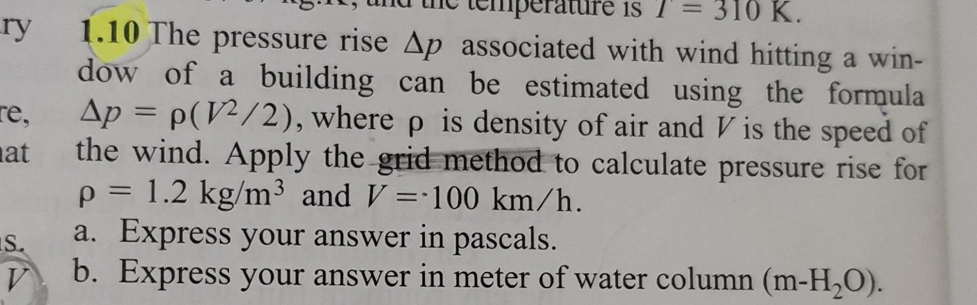 Solved 1.10 The pressure rise Δp associated with wind | Chegg.com