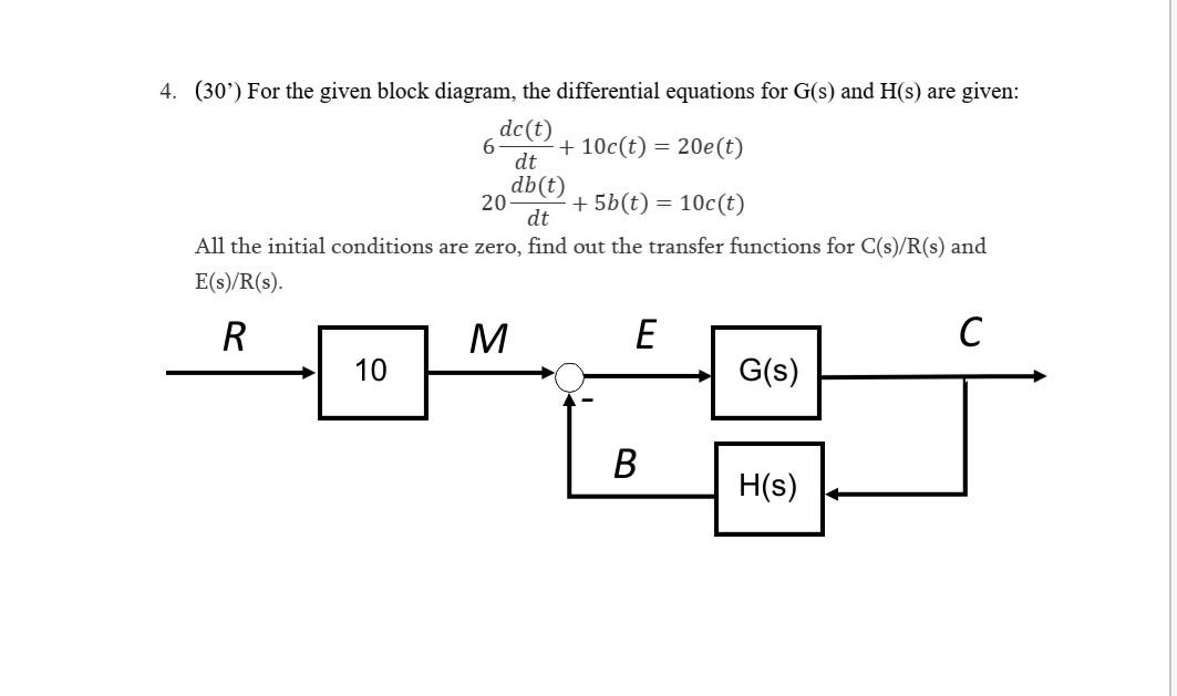 Solved 4. (30') For the given block diagram, the