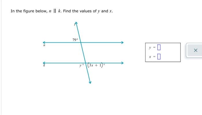 Solved In the figure below, n || k. Find the values of y and | Chegg.com