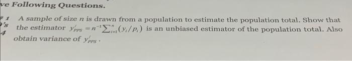 Solved A sample of size n is drawn from a population to | Chegg.com