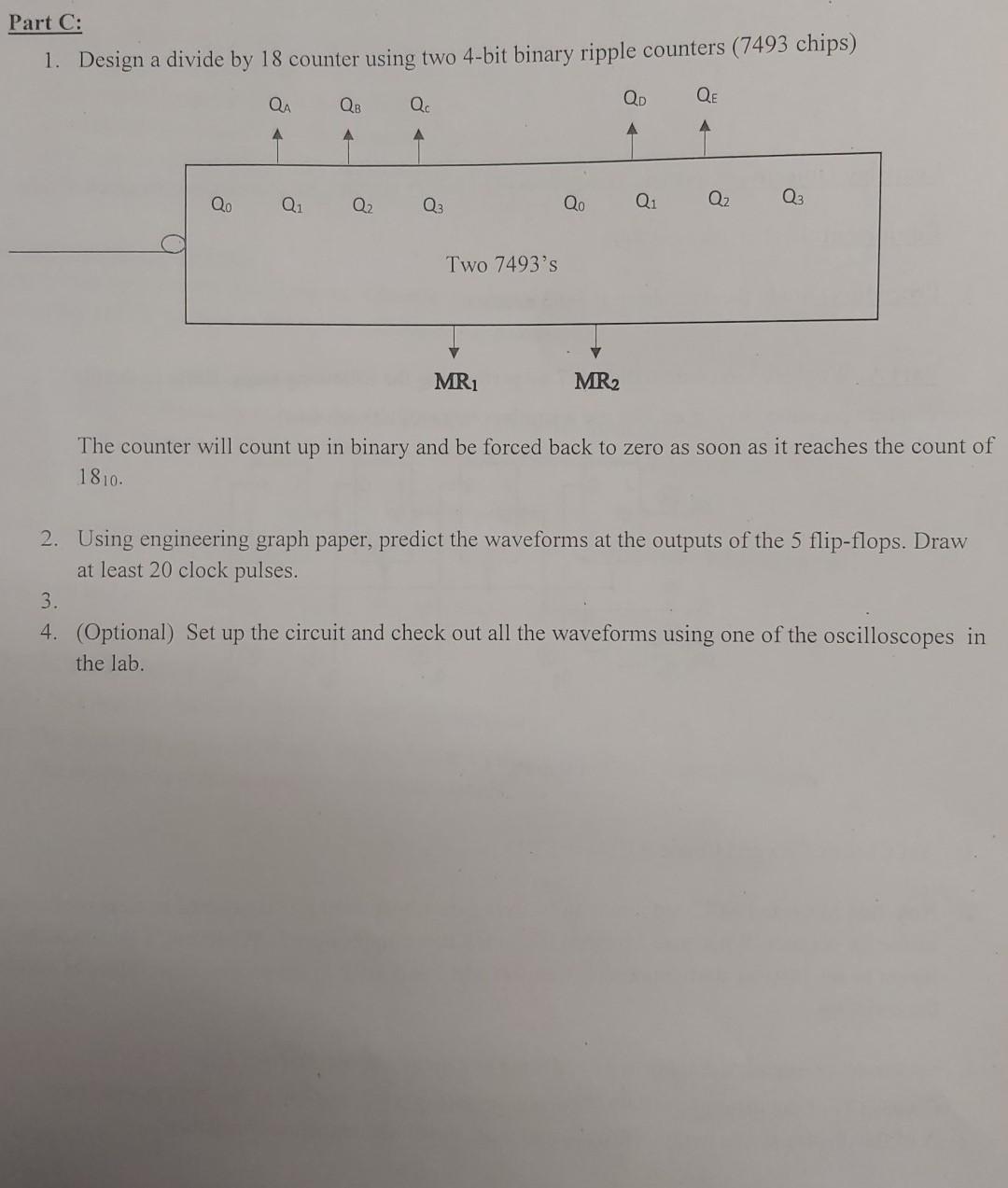 Part C: 1. Design a divide by 18 counter using two | Chegg.com