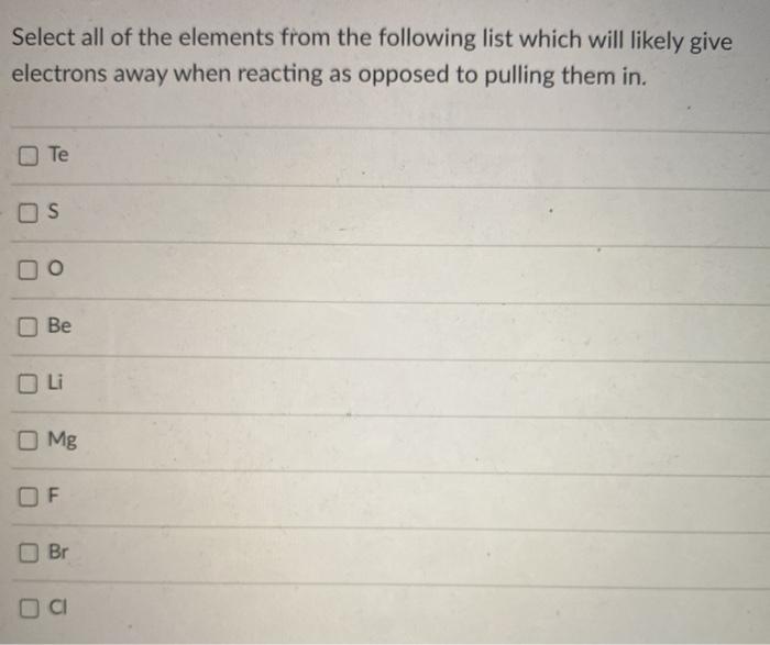 Solved Select all of the elements from the following list in | Chegg.com