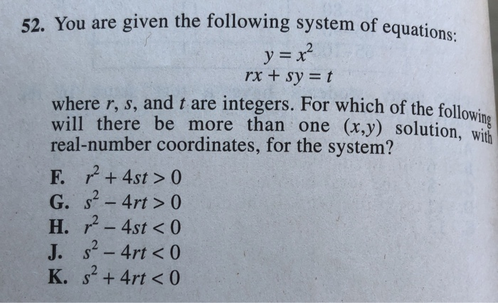 Solved 52. You are given the following system of equations. | Chegg.com