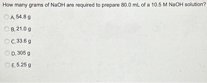 Solved How many grams of NaOH are required to prepare 80.0 | Chegg.com
