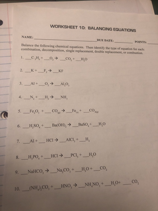 Balancing Equations Chem Worksheet 10 2 Answers Worksheets For