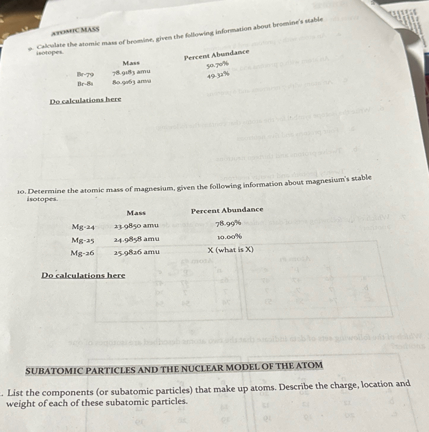 Solved Calculate the atomic mass of bromine, given the