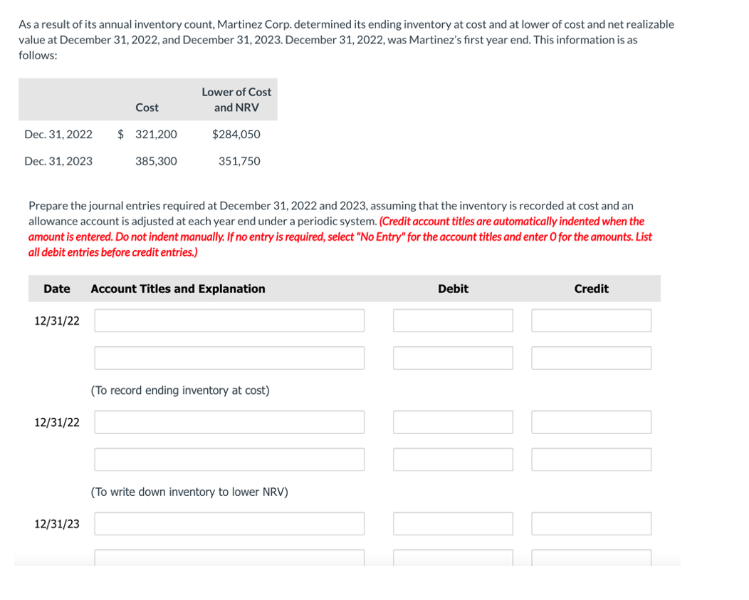 Solved As a result of its annual inventory count, Martinez | Chegg.com