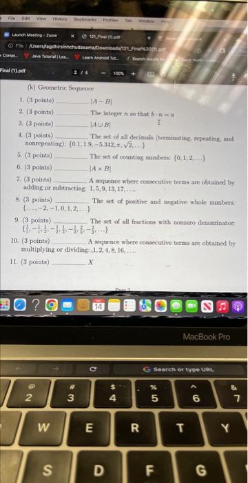 Solved For Questions 1-11, Match The Definition To The | Chegg.com