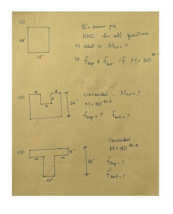 Solved fc′=3000psi NWC for all guestims. (1) What is Mcr= ? | Chegg.com