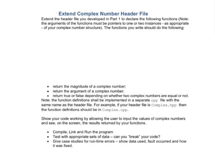 Solved Extend Complex Number Header File Extend the header | Chegg.com
