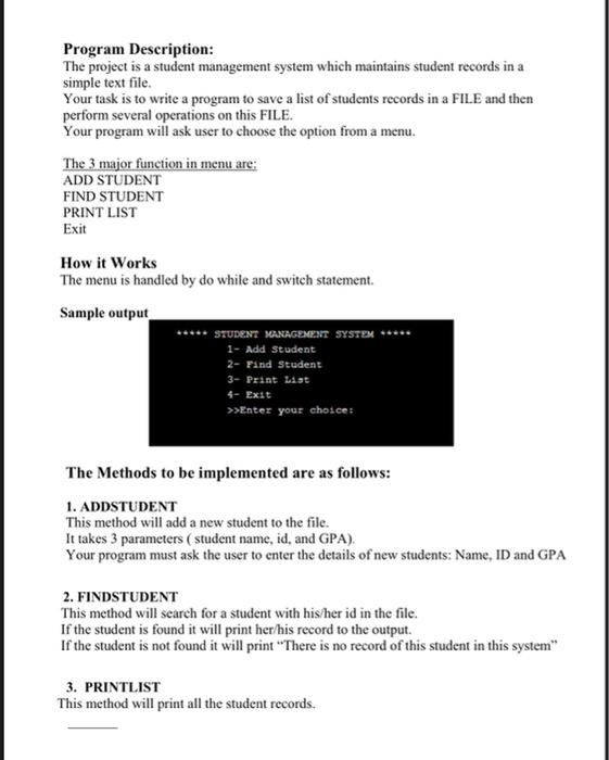 Solved Program Description: The project is a student | Chegg.com