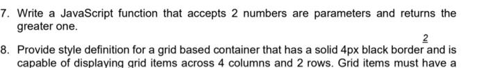 Solved 7. Write a JavaScript function that accepts 2 numbers | Chegg.com