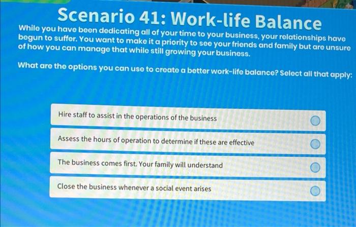 Solved Scenario 41: Work-life Balance While you have been | Chegg.com