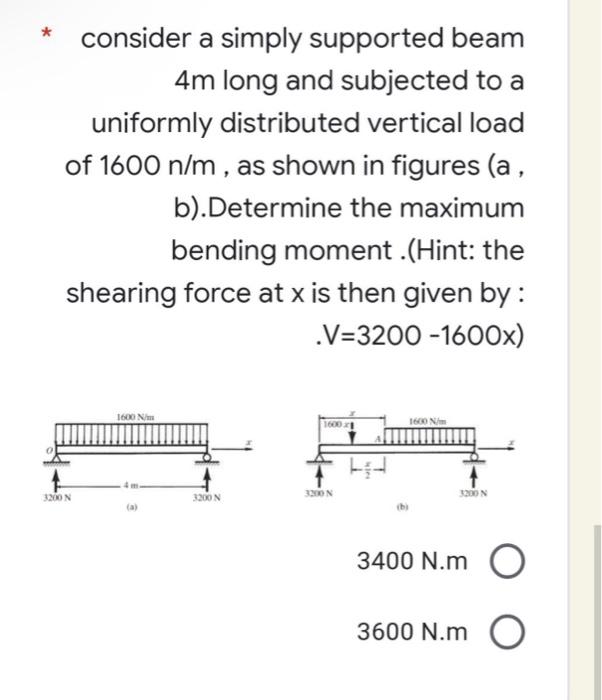 Solved consider a simply supported beam 4m long and | Chegg.com