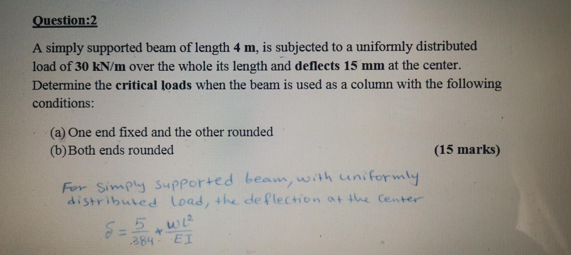 Solved Question: A simply supported beam of length 4 m, is | Chegg.com