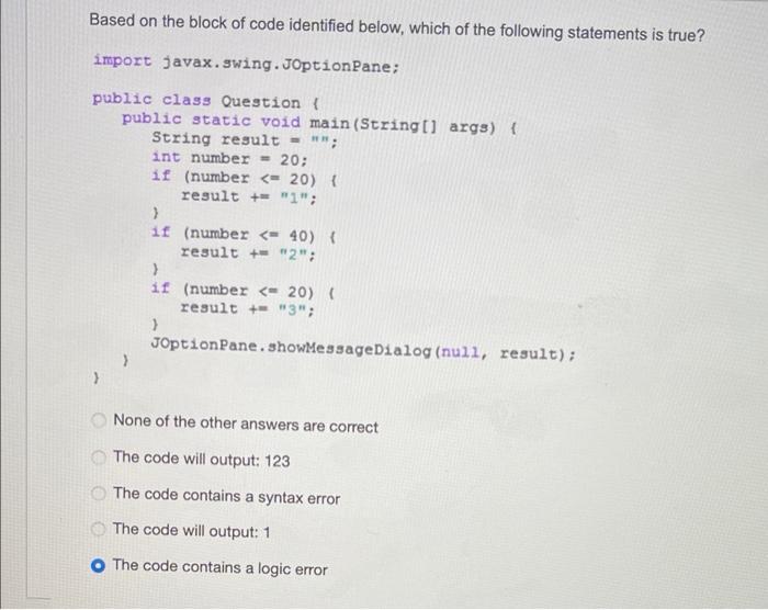 Based on the block of code identified below, which of | Chegg.com