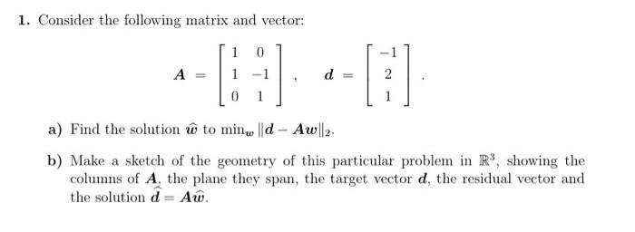 Solved 1. Consider the following matrix and vector: 1 0 A d | Chegg.com