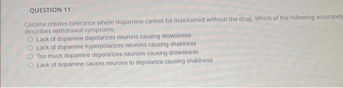 Solved Cocaine creates tolerance where dopamine cannot be | Chegg.com