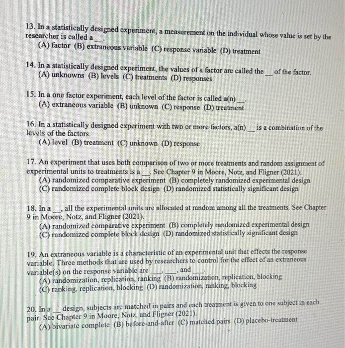 designed experiment statistics example