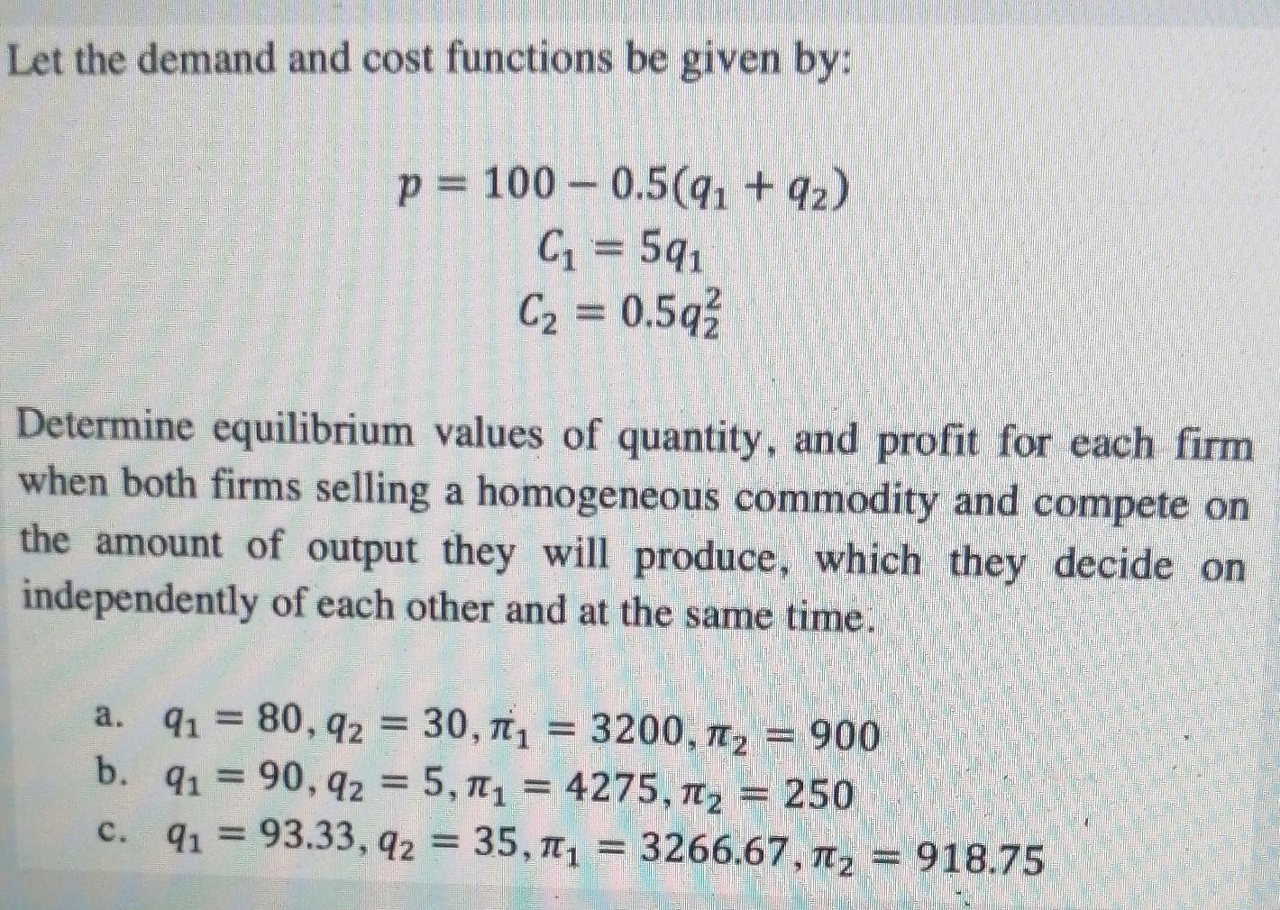 Solved Let the demand and cost functions be given by: p= 100 | Chegg.com