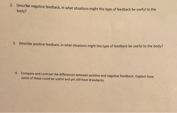 positive and negative feedback examples quizlet