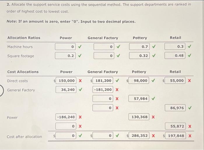 Solved 2. Allocate the support service costs using the | Chegg.com