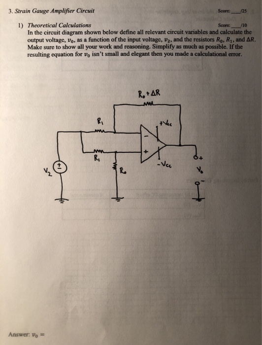 Solved 3. Strain Gauge Amplifier Circuit Score 125 1)
