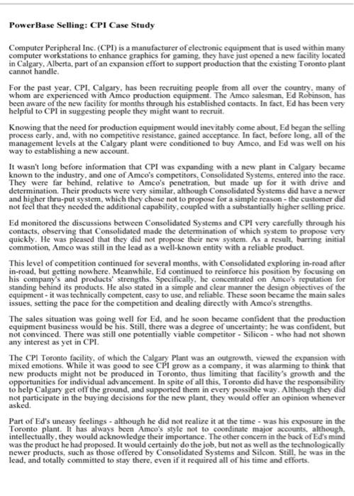 Solved PowerBase Selling: CPI Case Study Computer Peripheral | Chegg.com