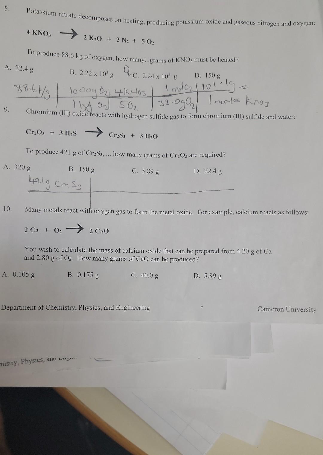 Solved 8 Potassium Nitrate Decomposes On Heating Producing