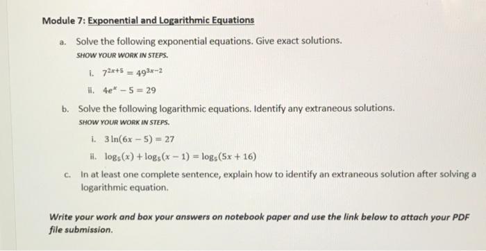 Solved Module 7: Exponential And Logarithmic Equations A. | Chegg.com