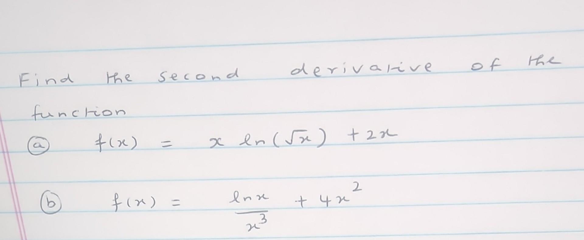 second derivative of x ln x