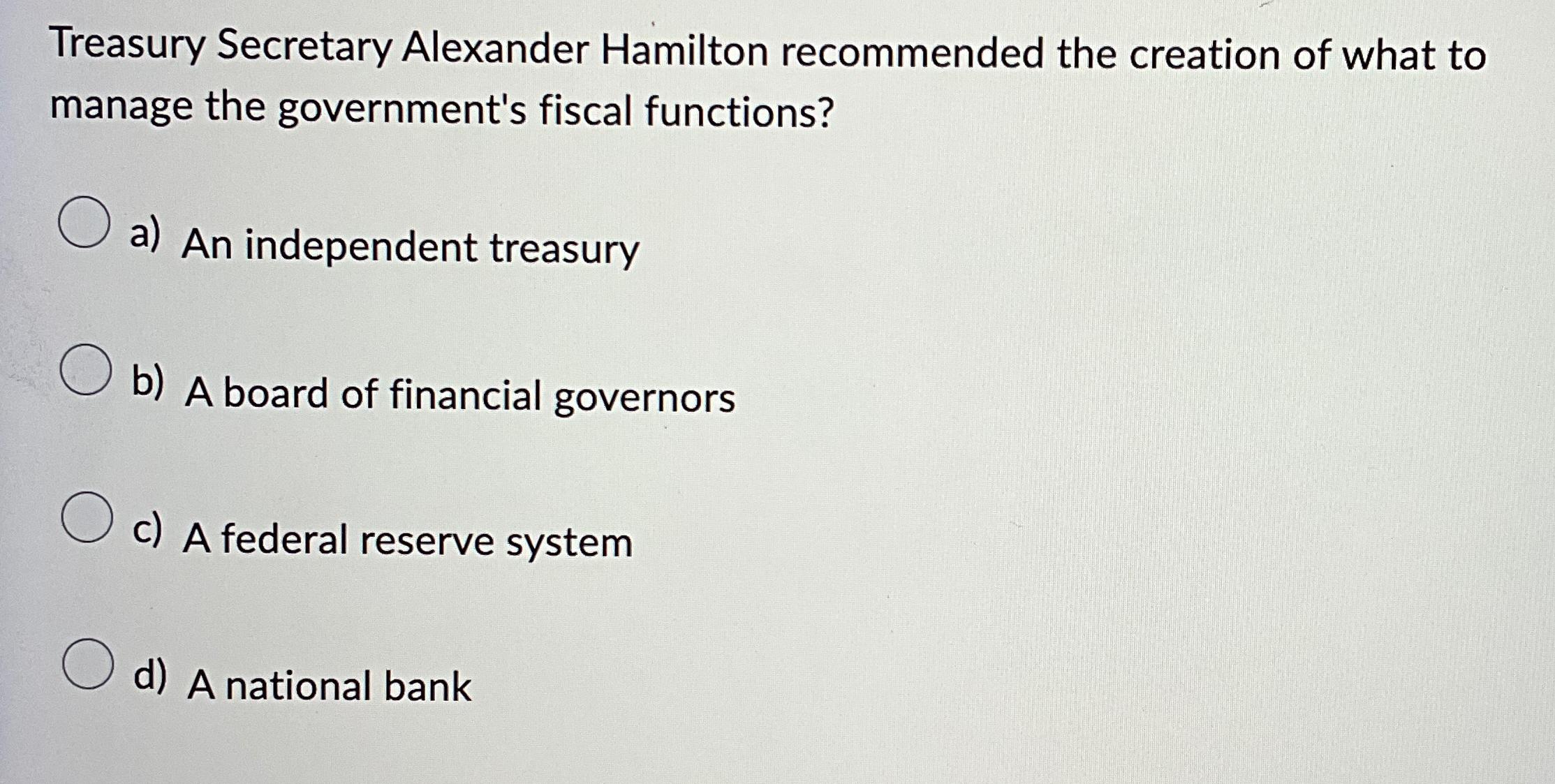 Alexander hamilton federal outlet reserve