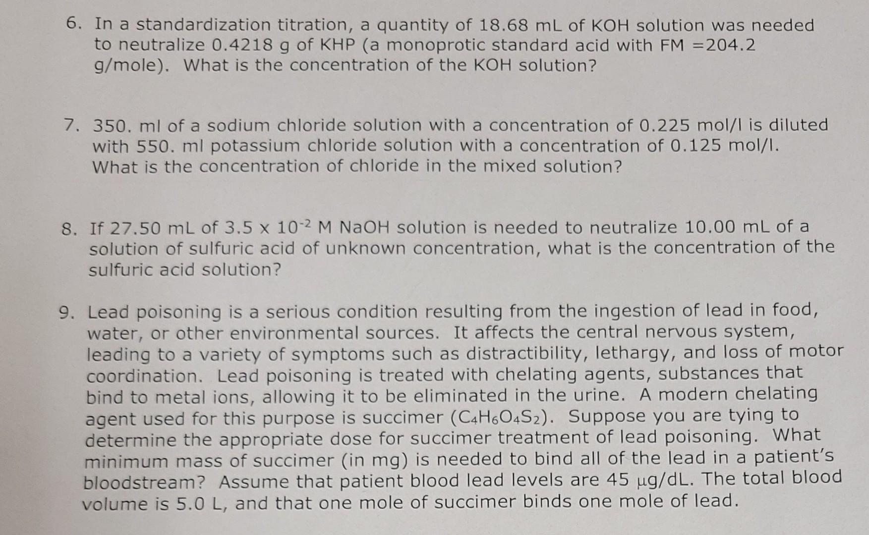 Solved 6. In a standardization titration, a quantity of | Chegg.com