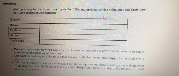 Solved Instructions 1. While planning for the event, | Chegg.com