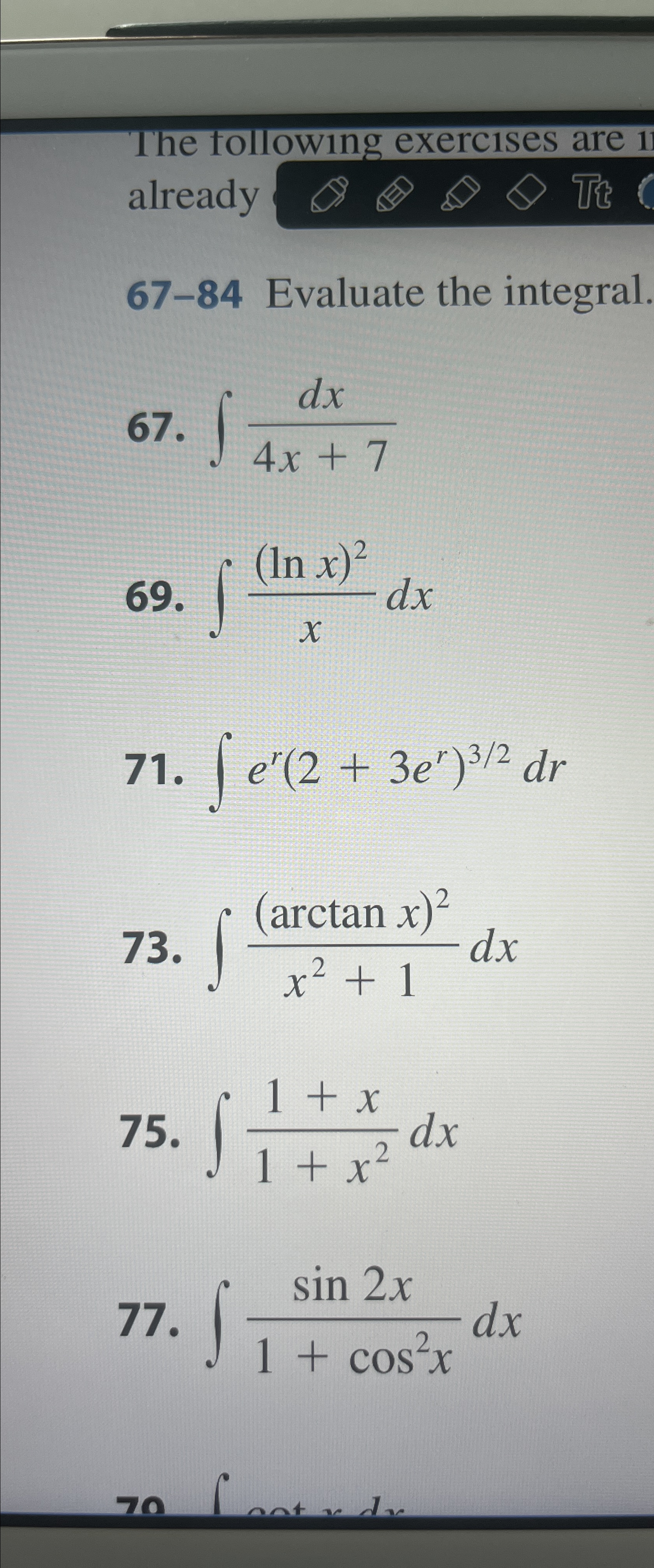 Solved The following exercises are 1 ﻿already67-84 ﻿Evaluate | Chegg.com