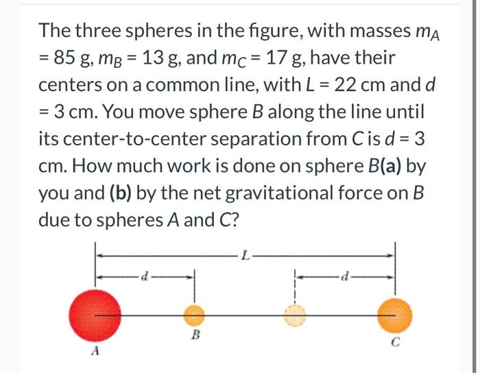 Solved The three spheres in the figure, with masses mA =85 | Chegg.com